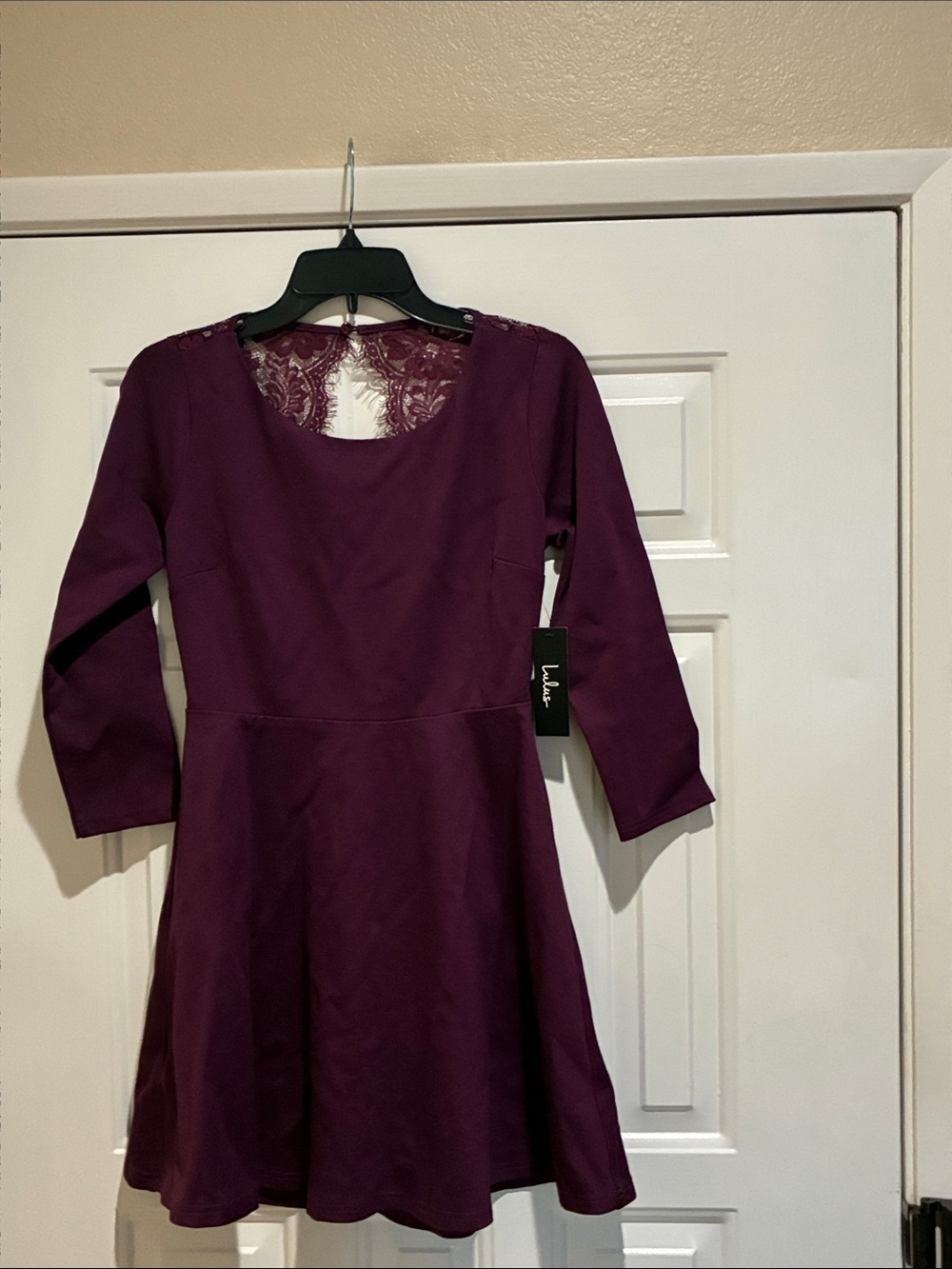 Lulu’s Plum Lace-Back Fit & Flare Dress